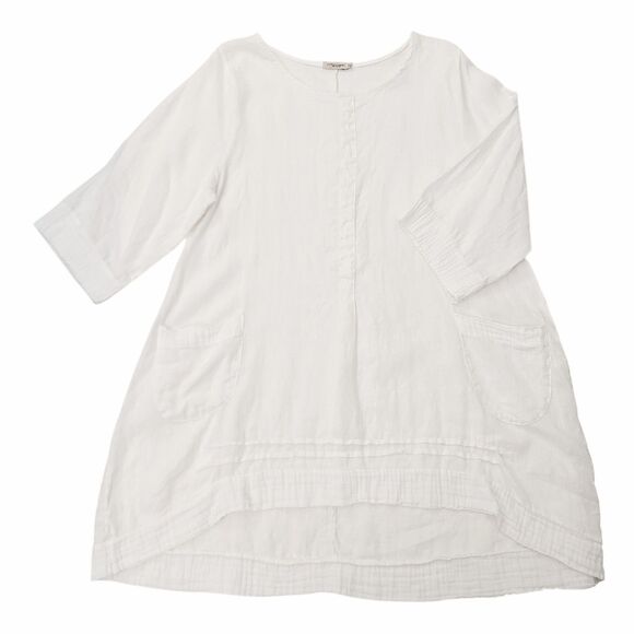 Lungo Larno Dress Womens 1X White Linen Long Sleeve Relaxed Fit Italy Beach - Picture 2 of 12